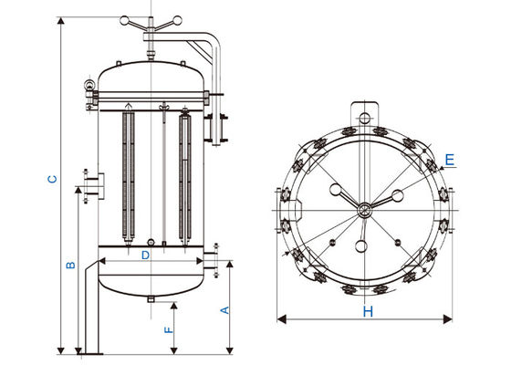 Swing Arm 500mm OD 1mm Drain SS316L Multi Cartridge Filter Housing